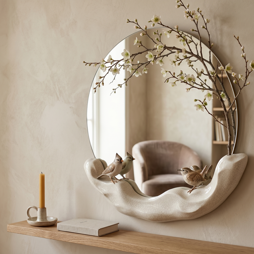 Nest Sculpt Ceramic Bird Mirror