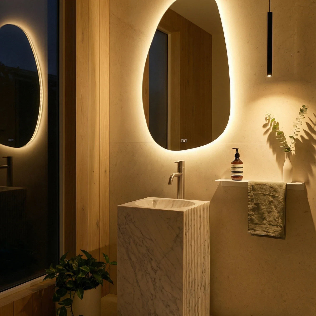 Stone Asymmetric LED Mirror